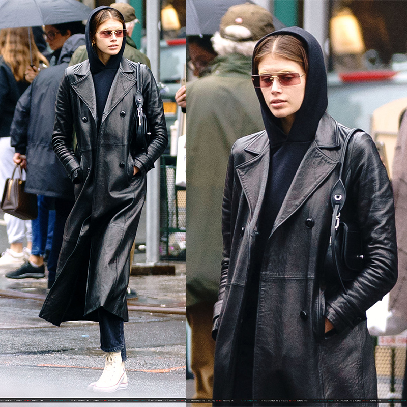 kaiagerber同款超长秋欧美皮衣