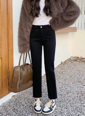 王炸烟管裤！巨显瘦加绒胖m大码高腰直筒裤宽松牛仔裤女71200