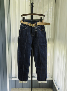 捡漏！巨显瘦高定品质普洗蓝胖m大码高腰垮裤宽松牛仔裤女71092