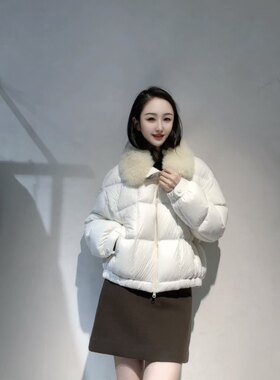 南油高品质女鹅绒服山羊绒皮草领90白鹅绒御寒零压感女羽绒服泡芙