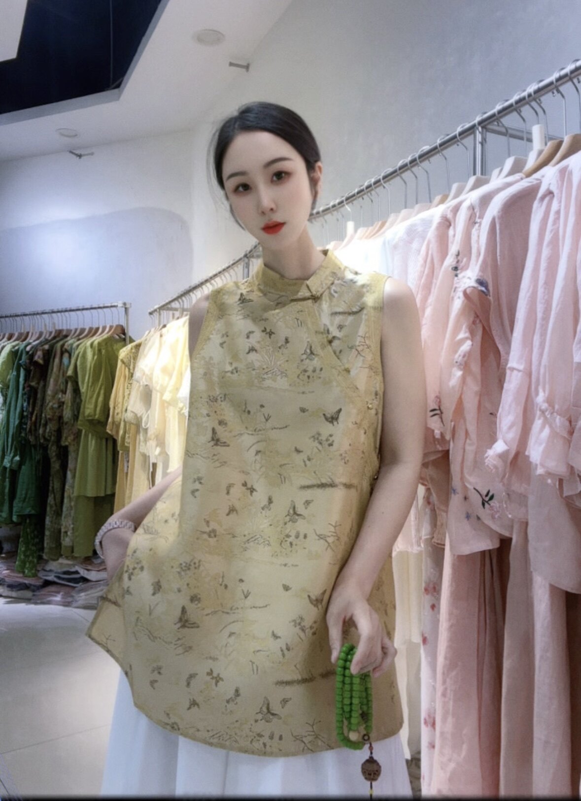南油高货新中式风无袖立领桑蚕丝马甲复古盘扣提花背心马夹2026夏