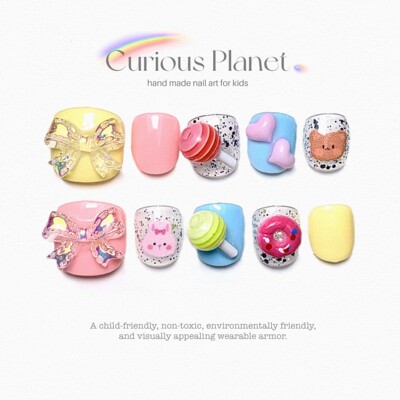 五彩蝴蝶结儿童甲片短款指甲贴