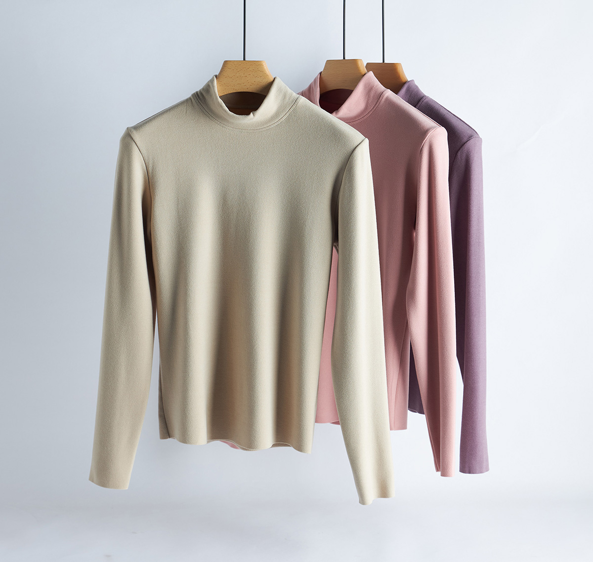 德绒半高领女竖条磨毛保暖上衣