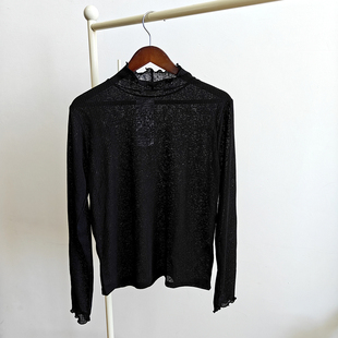 t恤打底衫 性感弹力超薄长袖 微透女半高领防晒衣防晒衫 清仓特价