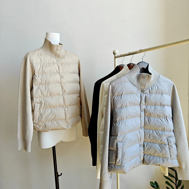 蓬松感棉服女短款外套柔软拼接保暖棉衣设计感休闲宽松外套立领