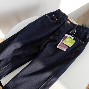 加绒加厚直筒裤女士烟管裤九分裤弹力显瘦小个子秋冬牛仔裤丹宁蓝