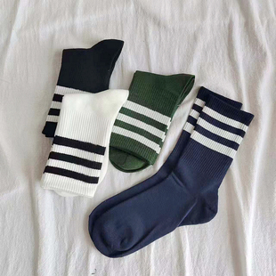 条纹中筒袜女士厚实配鲨鱼裤运动袜时尚棉袜女秋冬ins女袜子