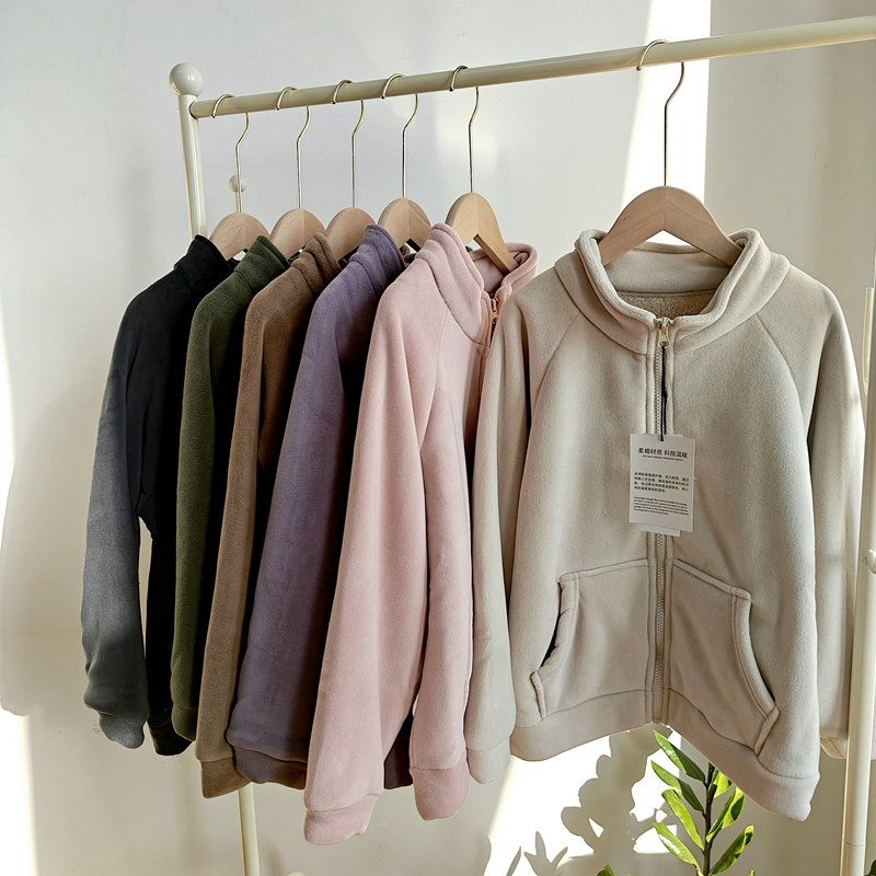 加厚480克双面绒学生奥粒绒加厚外套女立领拉链上衣儿童保暖男士