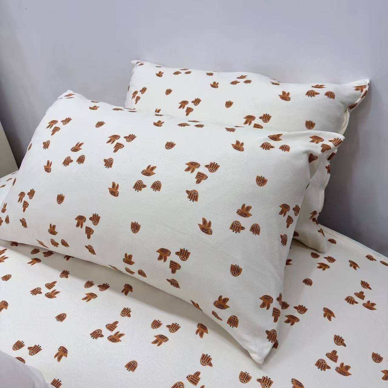 有机棉纯棉针织彩棉床单三件套枕套床单全棉床上印花裸睡母婴级