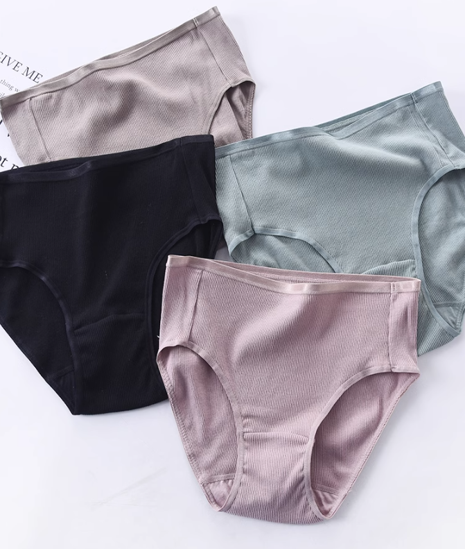 纯棉内裤女螺纹三角裤头无印风简约纯色超舒适全棉大码中高腰