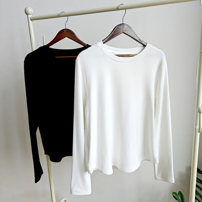 A类细旦德绒60支女士打底衫圆领长袖t恤外穿卫衣弧形下摆宽松lulu