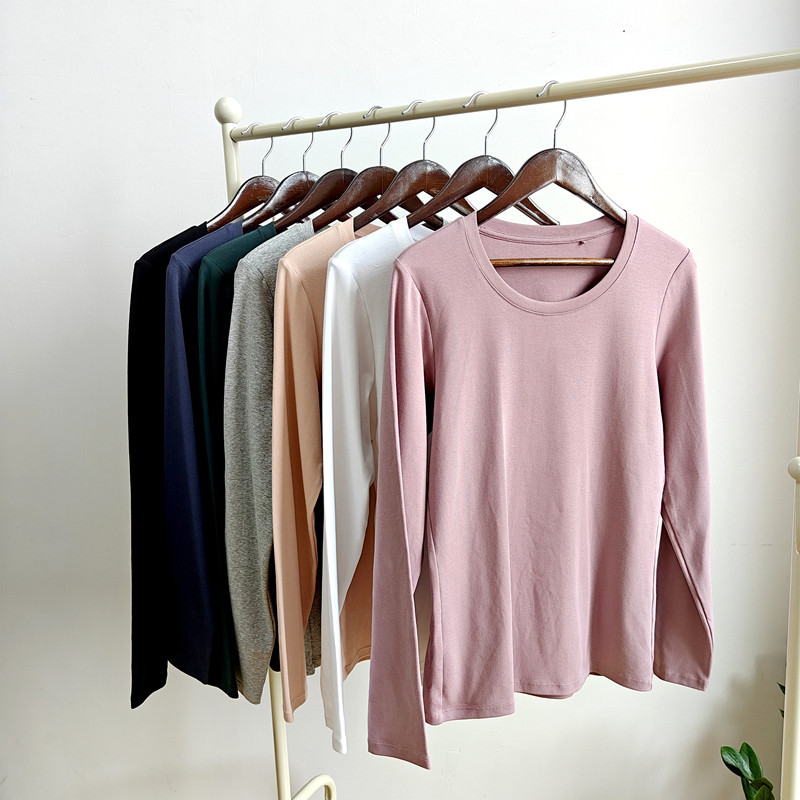 女士纯棉圆领打底衫女装长袖春秋季T恤修身上衣内搭高弹力纯色衫,女装/女士精品,T恤,淘宝优惠券,粉丝福利购,淘宝优惠卷
