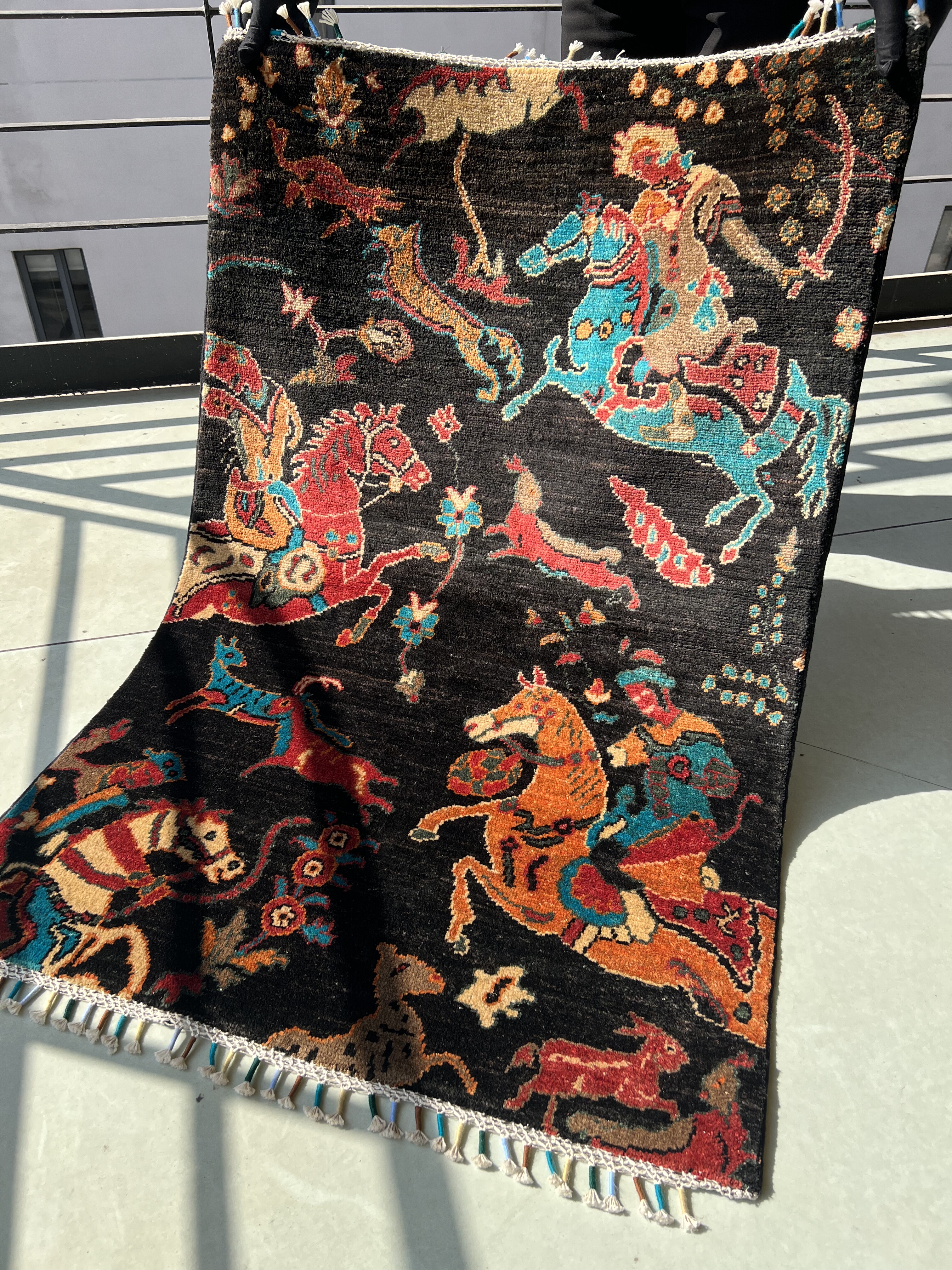 梭罗双树 | 80*120左右阿富汗羊毛打结地毯墙毯装饰毯 狩猎图