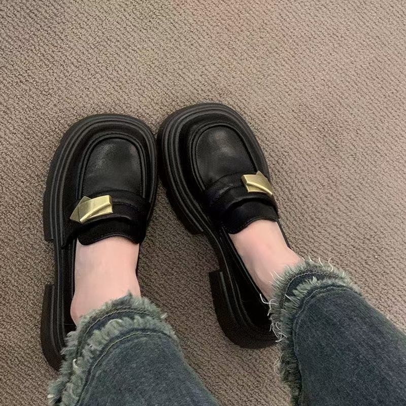 复古黑色厚底英伦风小皮鞋女玛丽珍一脚蹬乐福鞋单鞋2024秋季新款