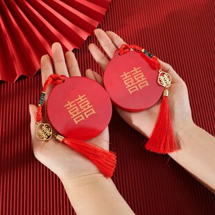 日本进口镜子梳子结婚陪嫁一对套装红色礼盒婚礼新娘礼物婚庆用品