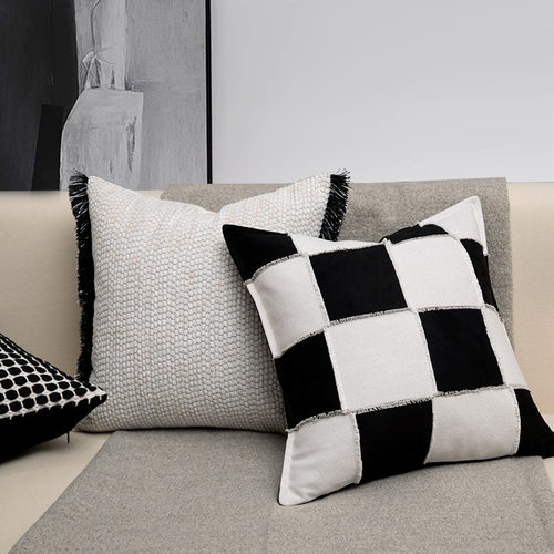 现代侘寂风黑白灰客厅沙发抱枕酒店民宿卧室床头拼接靠枕长枕批发