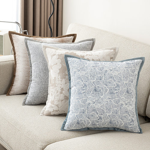 奶油风加厚雪尼尔抱枕纯色客厅沙发方形腰枕靠垫套花朵设计轻奢