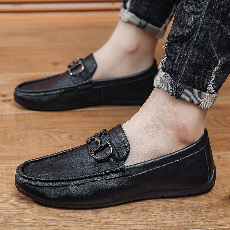 跨境豆豆鞋男夏季新款男士休闲皮鞋时尚百搭商务鞋套脚透气软底鞋