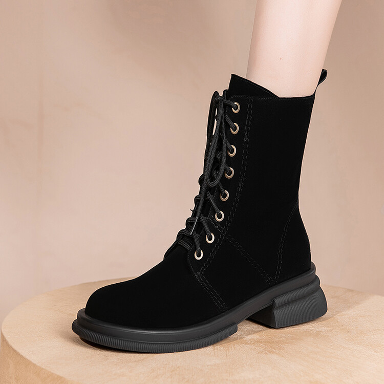 短靴女平底卡其色秋冬季棉鞋春秋低跟单靴2024新款磨砂马丁靴女鞋