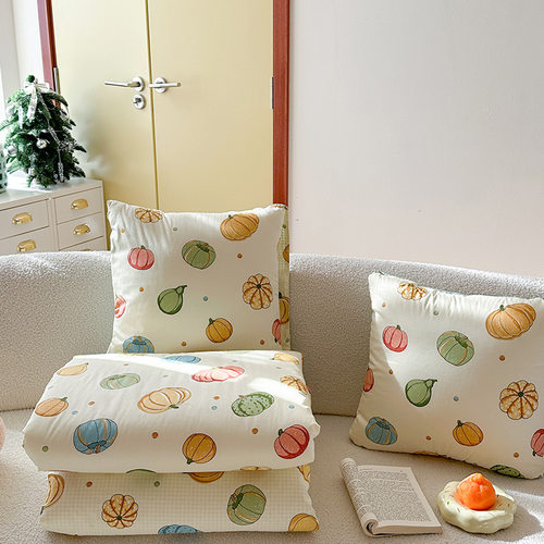 2025新款全棉口袋印花抱枕被两用二合一车载午休靠垫小被子新款