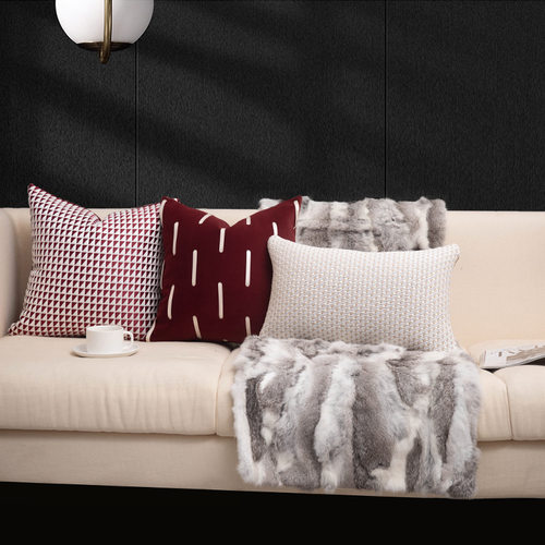 现代简约红色编织抱枕软装样板间客厅沙发靠枕腰枕酒店民宿方枕套