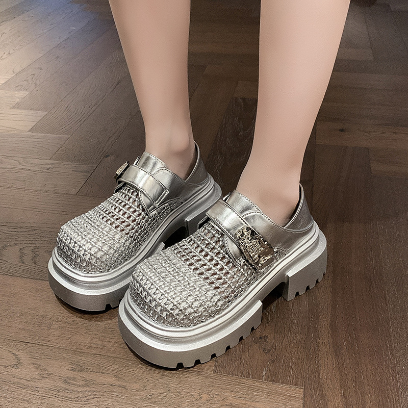 欧洲站男鞋时尚大头皮鞋夏季2025新款编织镂空凉鞋男款真皮