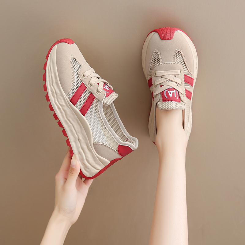女鞋透气厚底阿甘鞋2025新款夏季浅口小码34薄款运动网鞋