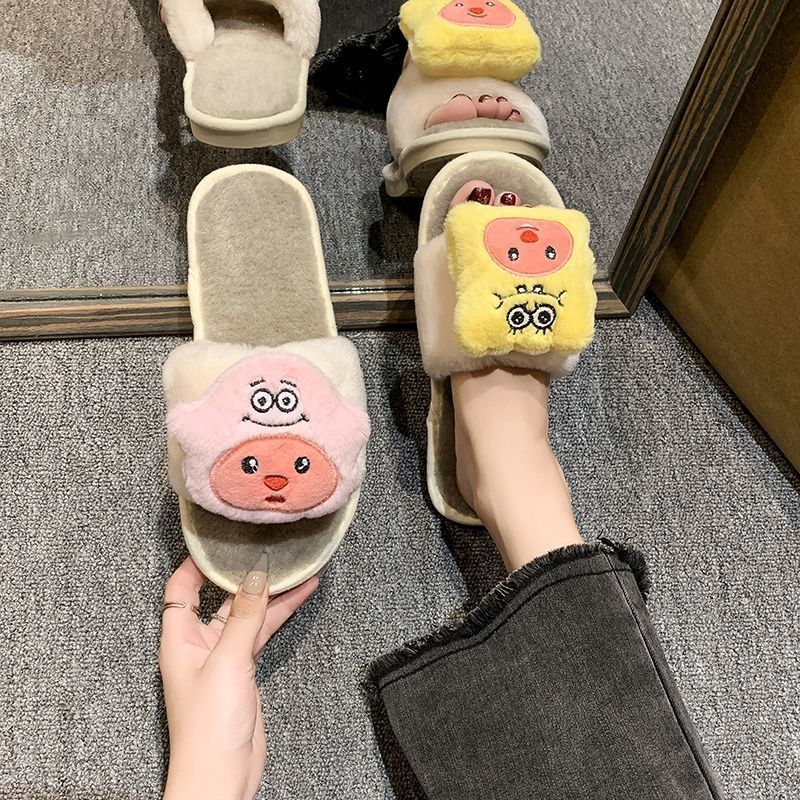 可爱卡通棉拖鞋女冬季外穿防滑厚底踩屎感居家保暖一字拖2025新款
