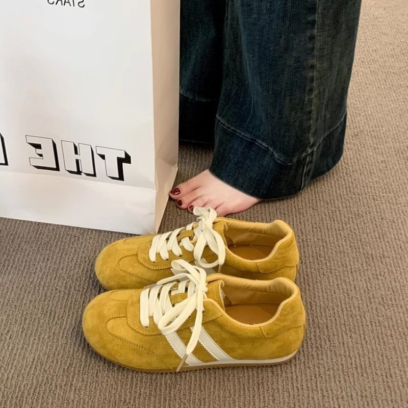 原创复古真皮德训鞋女新款春季百搭休闲运动板鞋平底阿甘小白