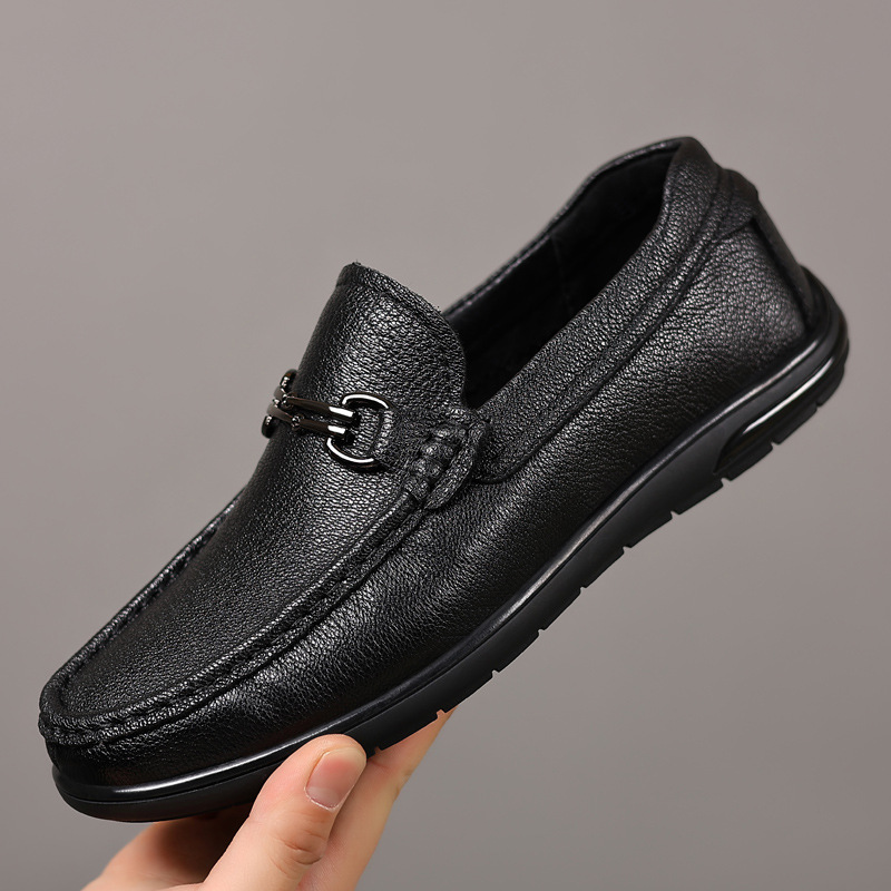 头层羊皮夏季男士豆豆鞋真皮休闲乐福鞋男款皮鞋爸爸单鞋防滑男鞋