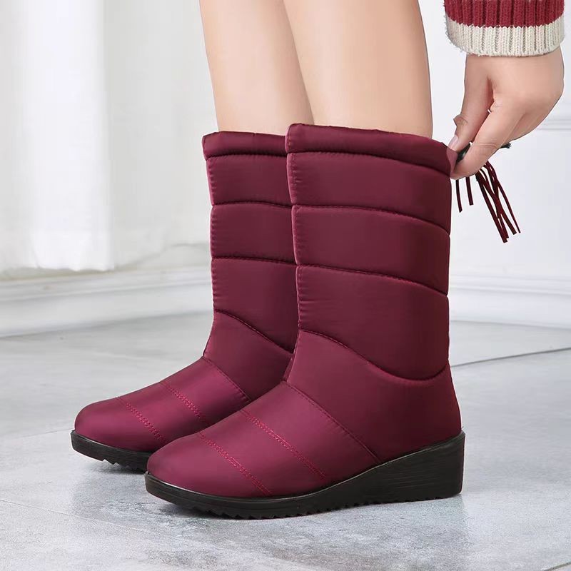 防水保暖雪地靴女后拉链加绒加厚妈妈靴子2024冬季新款防滑中筒靴