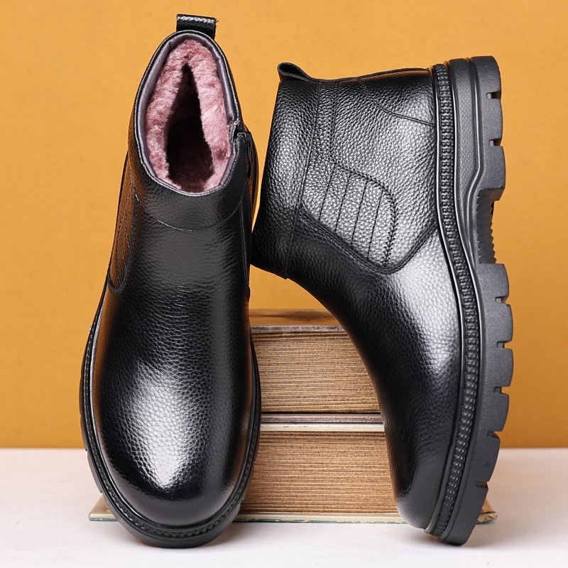 新款冬季真皮羊毛男士棉鞋头层牛皮加绒保暖棉皮鞋皮毛户外高帮鞋