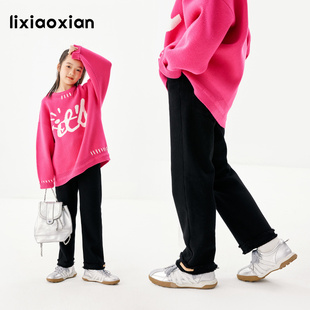 子 弹力黑裤 梨小闲女童better系列一体绒软牛仔直筒裤 冬新款