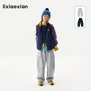 中大童加绒百搭休闲裤 梨小闲女童冬新款 卫裤 儿童工装 一体绒弯刀裤