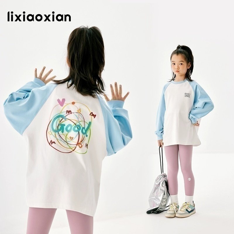 梨小闲圆领休闲长袖儿童涂鸦T恤