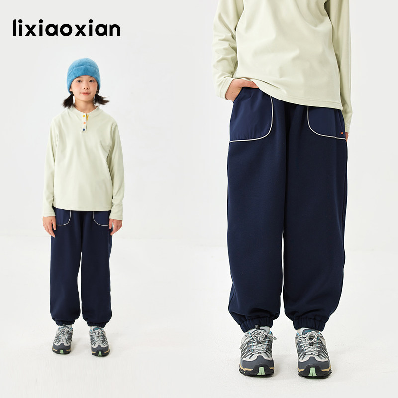 梨小闲女童冬款一体绒休闲运动裤