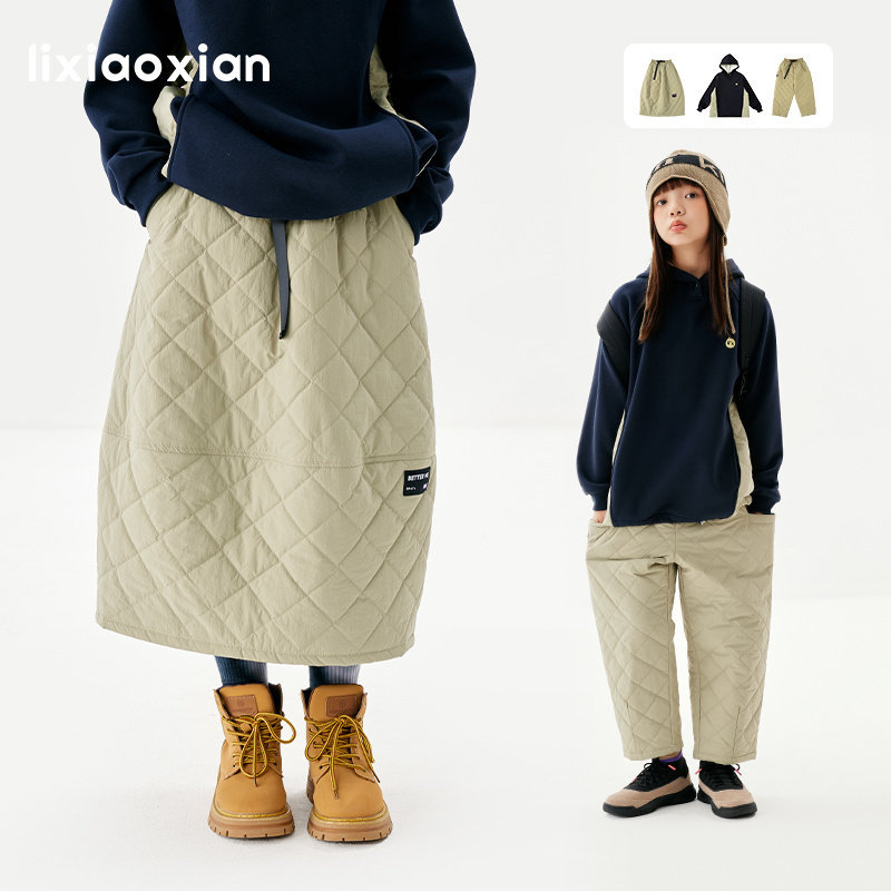 梨小闲儿童秋冬绗棉加绒连帽棉服