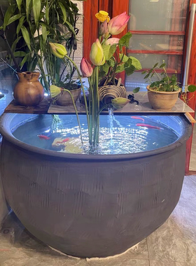 老陶缸鱼缸超大口径1米睡莲荷花风水缸北京庭院盆景造景招财缸