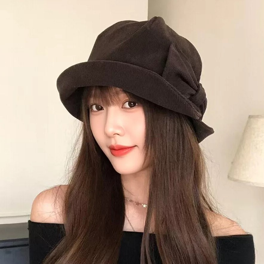 韩版开叉蝴蝶结渔夫帽子百搭保暖帽子