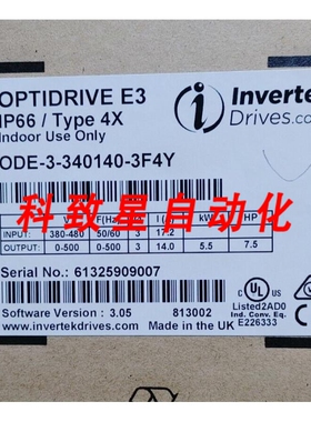 工业配件OPTIDRIVE NEMA 4X ODE40140F4Y 480V 14A 3PH 7.