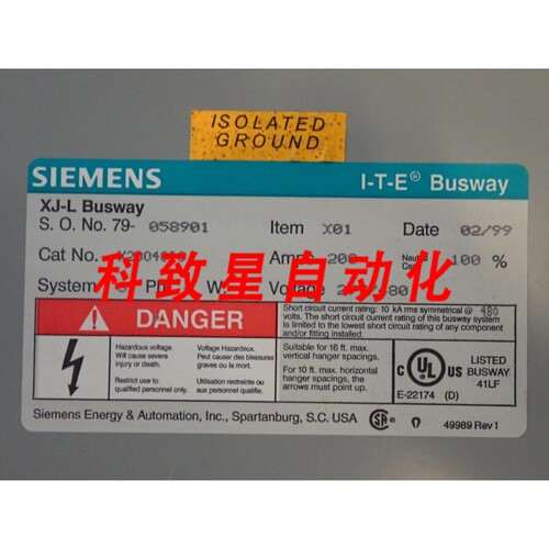 工业配件10英尺 ITE 总线槽XJ-L X2004GIG 200A 277/480V 3P 4