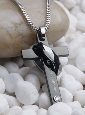 钨金十字架吊坠黑色金色