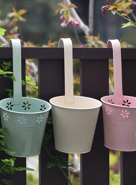 铁艺栏杆吊桶壁挂花盆绿植花器