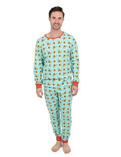 清仓 春秋舒适居家螺纹男装纯棉长袖家居服打底秋裤秋衣湖蓝狮子