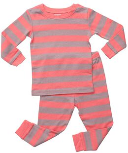 童装男童女童纯棉螺纹打底套装秋衣秋裤居家服春秋装 西瓜红条纹