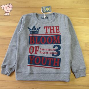 包邮春秋儿童宝宝男童男孩抓绒里长袖加绒卫衣灰色120-150大童