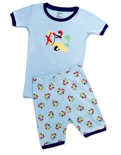 童装男童女童纯棉螺纹打底套装秋衣秋裤居家服春秋装蓝色飞机