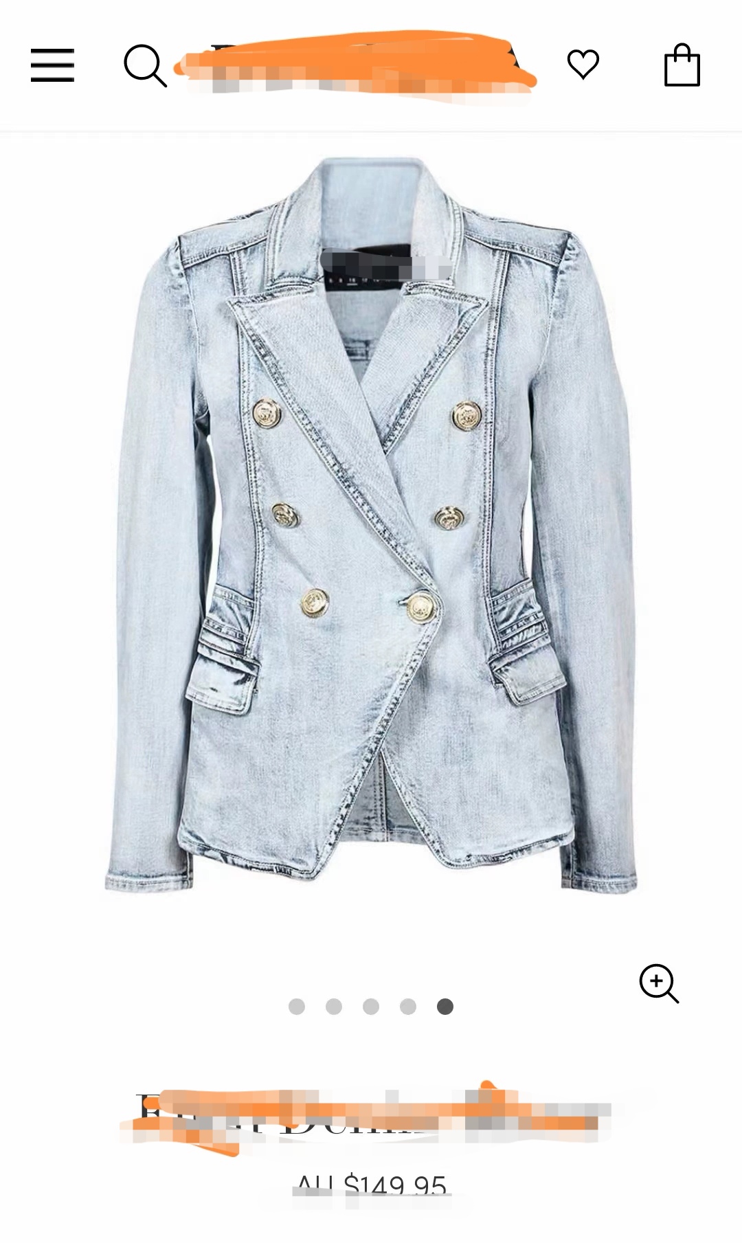 断码清仓澳大利亚大牌原单修身显瘦双排扣牛仔外套小西装现货热卖