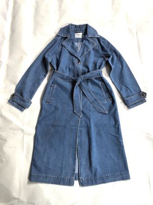 抢先专柜新品外贸原单大牌长款插肩拼接翻领牛仔风衣外套连衣裙