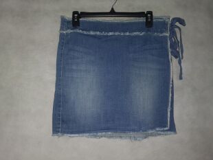 孤品24 系带牛仔短裙半身裙140斤 17外贸原单毛边水洗磨白围裙式